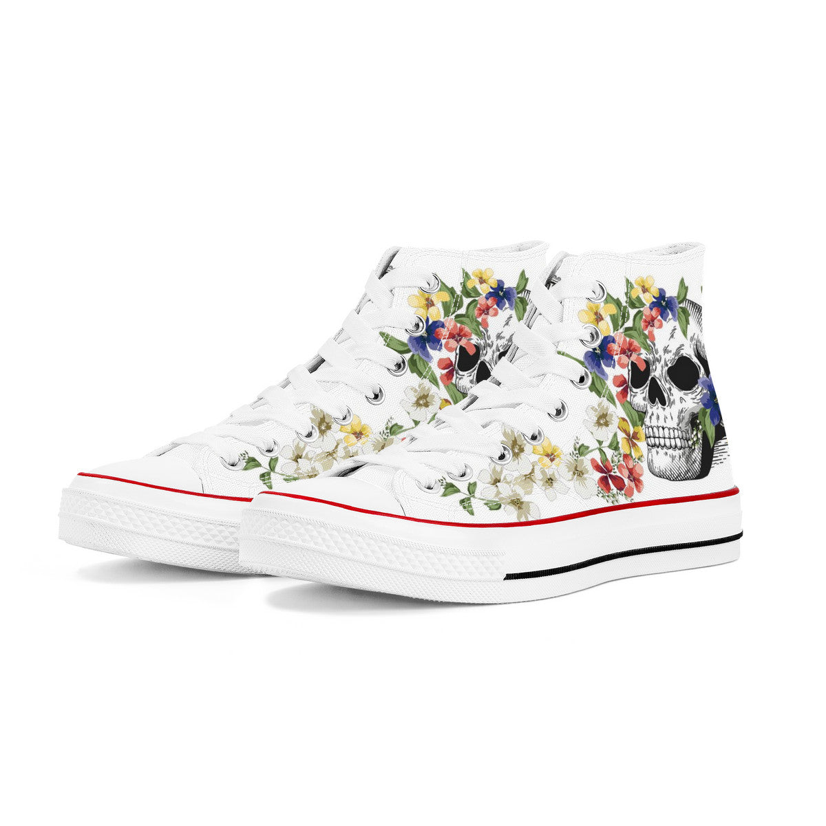 Skull and Flowers - White