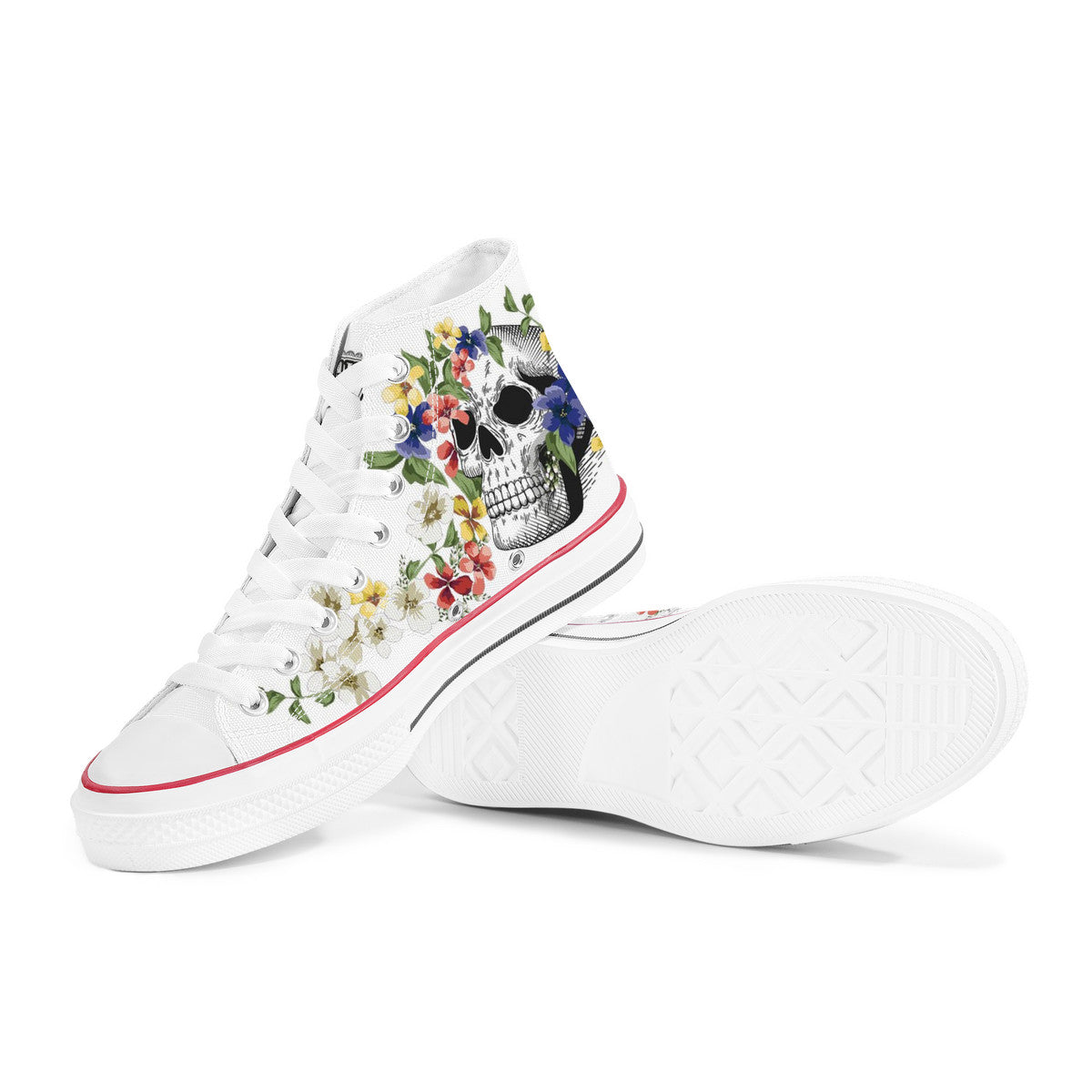 Skull and Flowers - White