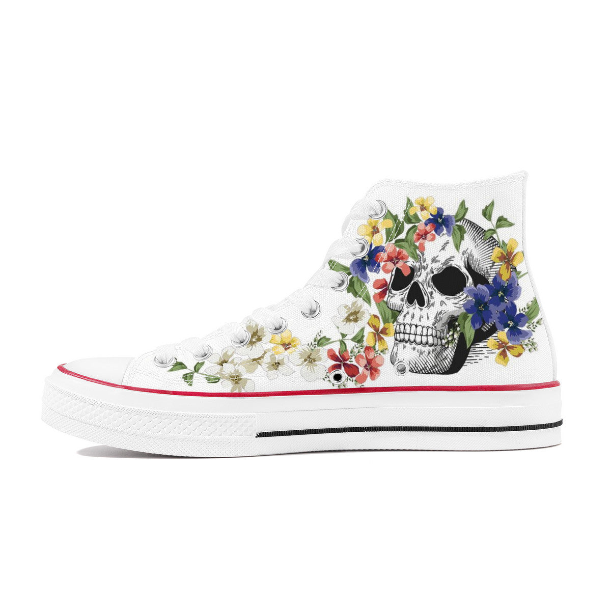 Skull and Flowers - White