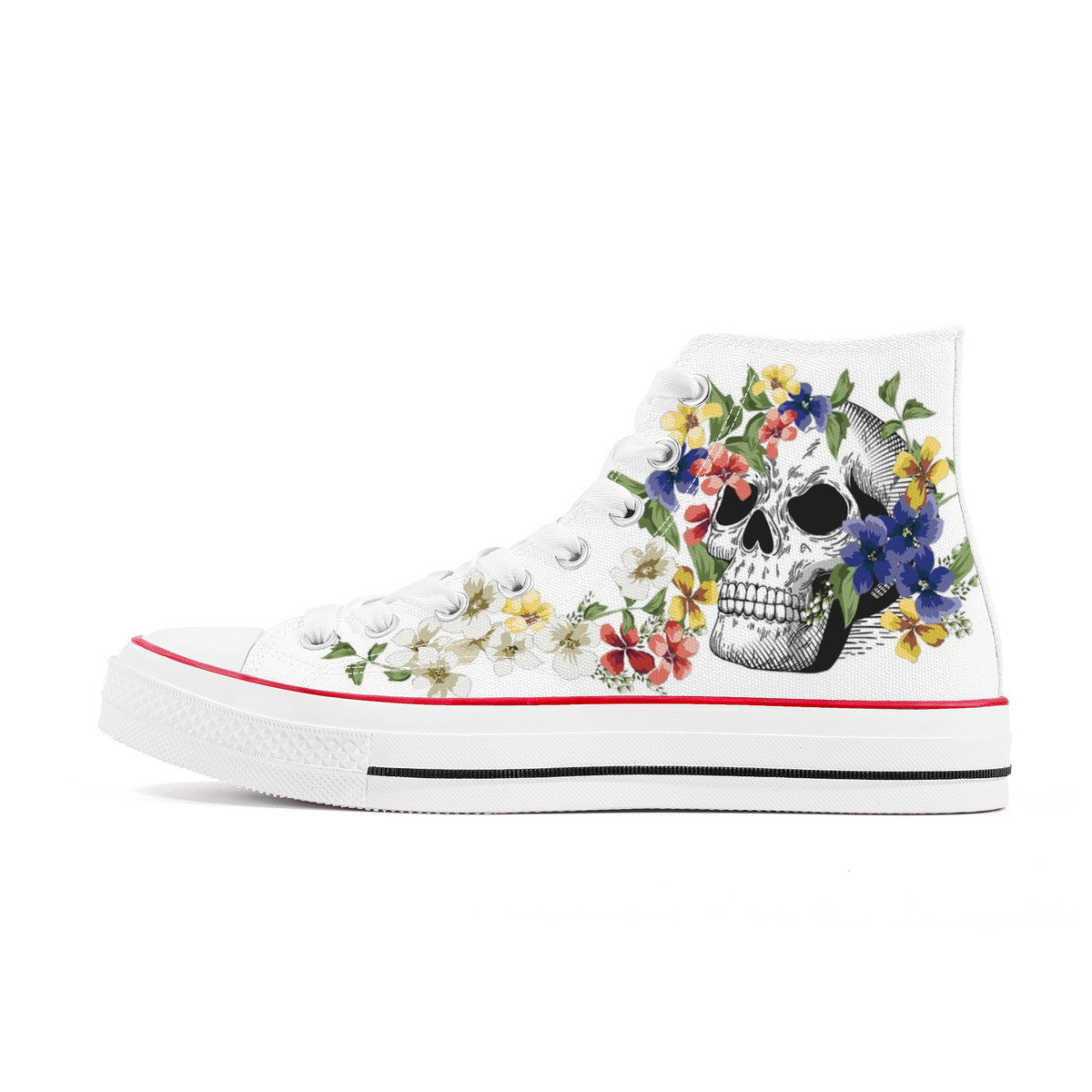 Skull and Flowers - White